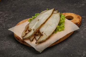 Delicous smoked halibut slices snack