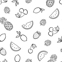 Beautiful seamless pattern with cute doodle fruits sketch. Hand drawn trendy background. design background greeting cards, invitations, fabric and textile