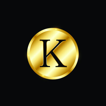 Golden and Silver Colored Alphabetic Design of K letter .Logo Design for Letter K .Letter K is Enclosed in Two Circle .Unique Combination of Golden and Silver Colored Gradient.