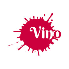 Fototapeta na wymiar Logotipo con tipografía Vino en español en salpicadura de líquido en color granate