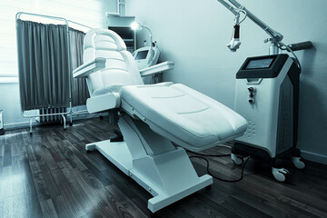 Medical chair and equipments in a medical clinic or doctor office interior