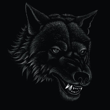 The Vector logo dog  or wolf for tattoo or T-shirt design or outwear.  Cute print style dog  or wolf  background. This hand drawing would be nice to make on the black fabric or canvas