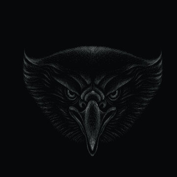The Vector logo eagle for tattoo or T-shirt design or outwear.  Hunting style eagle background. This hand drawing is for black fabric or canvas