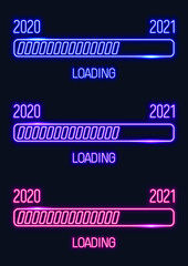 Neon frame. Christmas loading.
Set of neon numbers 2020 - 2021. New year 2021. Neon sign. Laser glowing lines on a dark background.