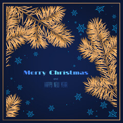 Fototapeta na wymiar Christmas card with golden fir branches