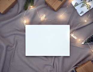 Paper blank mock up, gift boxes, decorations, isolated on white.