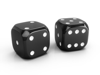 3d rendering two black dices isolated on white background