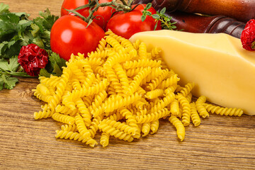 Raw Italian pasta Fusilli for cooking
