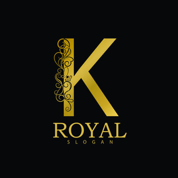 Golden Alphabet K Floral Logo Icon, Vintage Gold K Letter Logo Design.Luxury Golden Logo Design For Letter K.