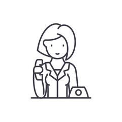 Clerk icon, linear isolated illustration, thin line vector, web design sign, outline concept symbol with editable stroke on white background.