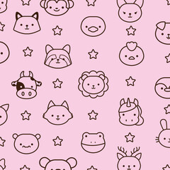 bundle of kawaii animals with stars line style