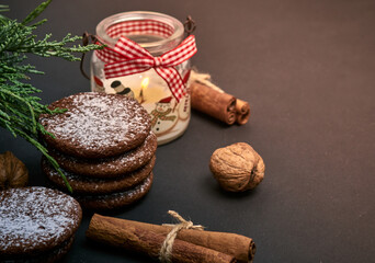 Gingerbread cookies with spices and decorations.