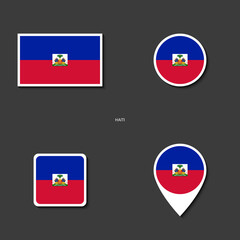 Obraz premium Haiti flag icon set (rectangle, circle, square and marker icon) on dark grey background. Haiti flag icon collection on barely dark background