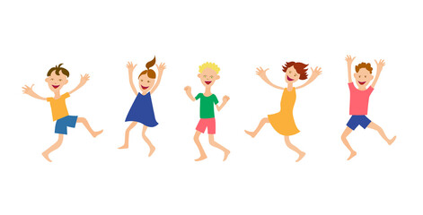 Funny children jump and dance. Vector color cartoon image.