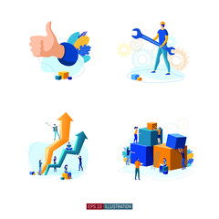 Trendy flat illustration set. Teamwork metaphor concept. Office workers planing business mechanism, analyze business strategy and exchange ideas. Template for your design works. Vector graphics.