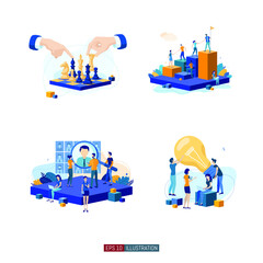 Trendy flat illustration set. Teamwork metaphor concept. Office workers planing business mechanism, analyze business strategy and exchange ideas. Template for your design works. Vector graphics.