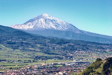 Tenerife Island view, the highest Spanish peak  Volcano Mount Teide on the horizon