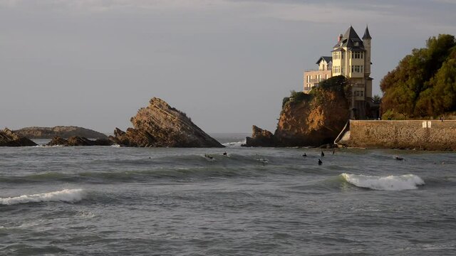 Surfers at Cotes des Basques in Biarritz, France