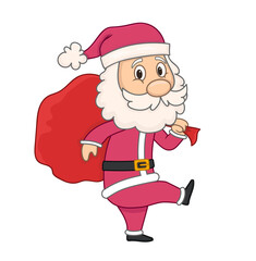 santa claus carries a bag of gifts. vector illustration in cartoon style. isolated on white background