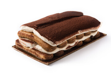 Traditional tiramisu cake isolated on white background
