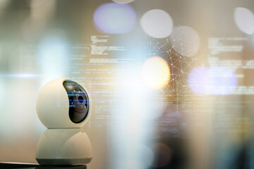 IP security camera high tech smart gadget internet of thing smart home security technology, smart digital lifestyle home automation control online futuristic background