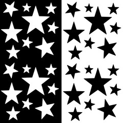 Abstract decorative pattern with a silhouettes five-pointed stars in a contrast black and white colors