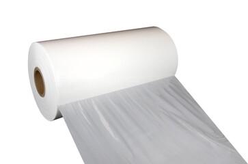 Rolls of wrapping plastic stretch film on white background. Polypropylene or polyethylene rolls for packaging.
