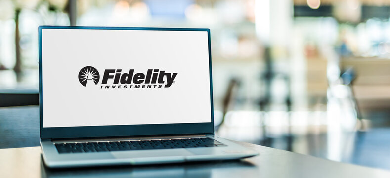 Laptop computer displaying logo of Fidelity