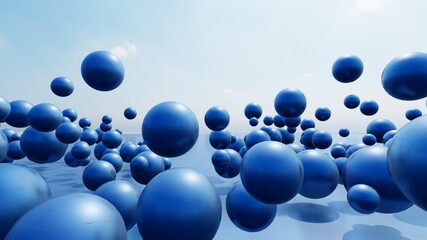 Abstract blue background of blue balls in space 3d render