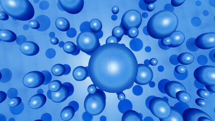 Abstract blue background of blue balls in space 3d render