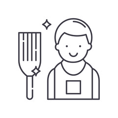 Cleaning business icon, linear isolated illustration, thin line vector, web design sign, outline concept symbol with editable stroke on white background.