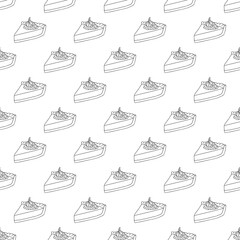 Seamless Thanksgiving pattern with hand drawn pumpkin pie slices in black and white graphic style. Creative holiday fall background for product surface design, fabric, tissue paper