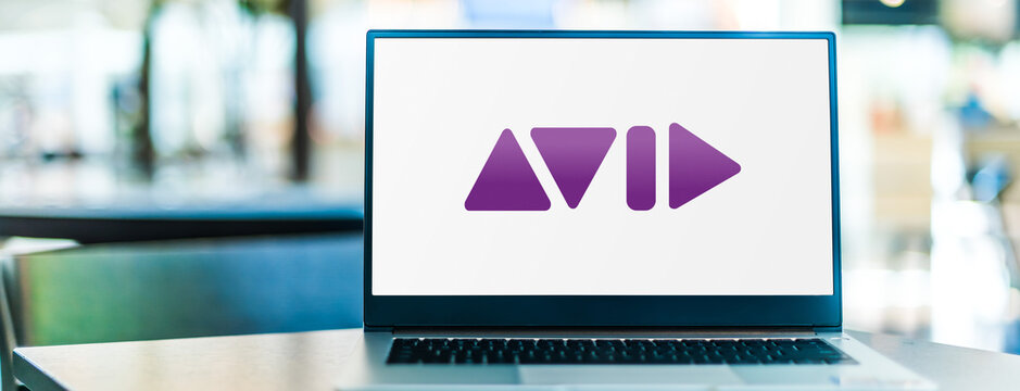 Laptop computer displaying logo of Avid Technology