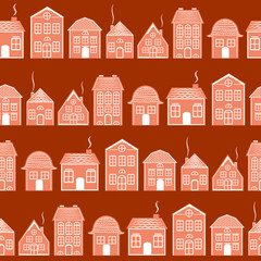 Seamless pattern with Christmas Gingerbread house. Editable vector illustration.