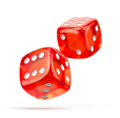 Two Red Gambling Dices isolated on the white background. Gambling concept .3d rendering