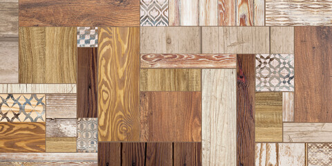 patterned parquet background created from various wood textures - obrazy, fototapety, plakaty