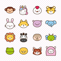 bundle of sixteen kawaii animals line and fill style