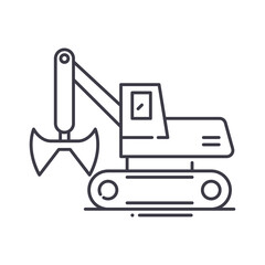 Clamshell bucket truck icon, linear isolated illustration, thin line vector, web design sign, outline concept symbol with editable stroke on white background.
