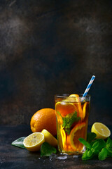 Cold citrus tea with mint.