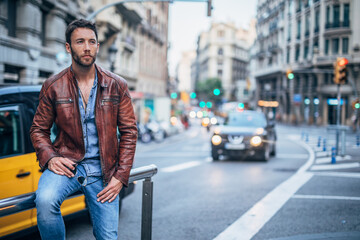 handsome man exploring the city