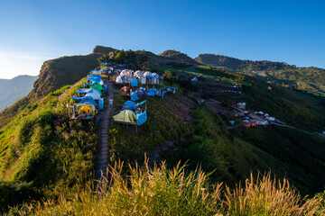 On the top of Phu Thap Boek Khao Kho, there are tents spread over the top of the mountain and beautiful scenery.