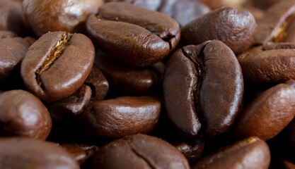 Close up of roasted coffee beans