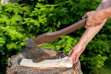 cutting a tree with axe