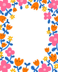 Obraz na płótnie Canvas Super bright and colorful cartoon floral vector frame