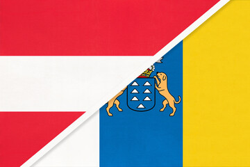 Austria and Canary Islands, symbol of national flags from textile.