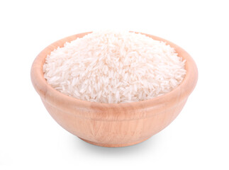 rice in bowl, isolated on white