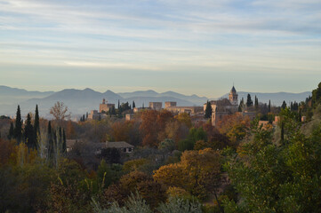 View onto Alhambra from Carmen de los Martires Park in Granada, Spain