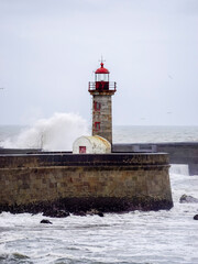 Obraz premium Felgueiras lighthouse in Porto coast of Portugal