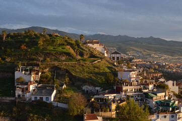 Obraz premium Granada during Sunset seen from Carmen de los Martires Park, Spain