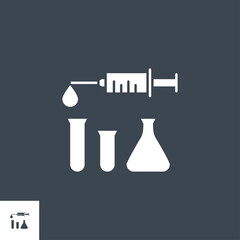 Syringe and Lab Tubes related vector glyph icon. Isolated on black background. Vector illustration.